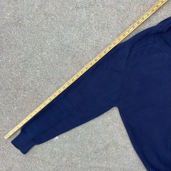 Vintage 90s Lands' End Navy Blue V-Neck Knit Grandpa Sweater Cozy XL TALL - Picture 7 of 7